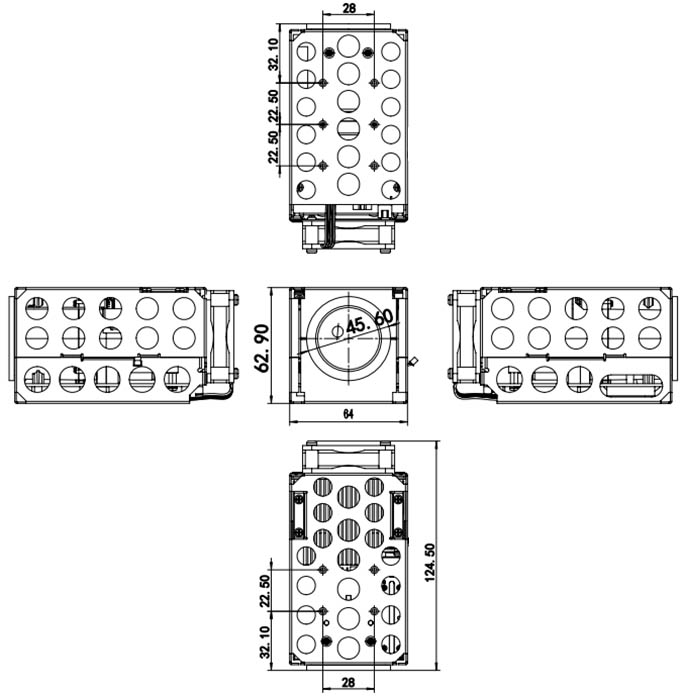1000米808nm红表激光补光灯的表形尺寸图
